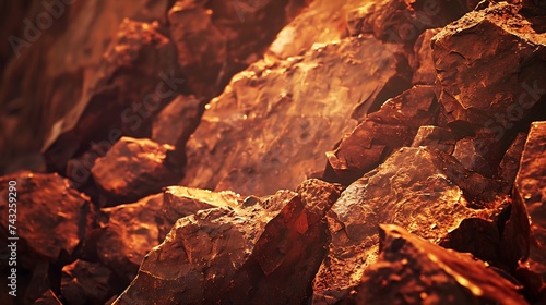 Bright redbrown stone background Golden rock texture Mountain closeup Mountain texture : Generative AI photo