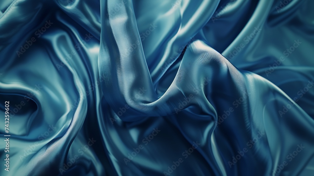 Fototapeta premium Blue silk satin Folds in the fabric Elegant background with copy space for design Web banner Website header : Generative AI