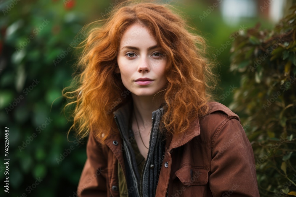 Beautiful red-haired girl with freckles in a brown coat on the street in the autumn. Beautiful red-haired girl with freckles in a brown coat on the street in the autumn.