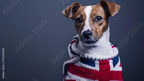 Terrier dog in Union Jack sweater Madonna di Campigli Italy : Generative AI © Generative AI