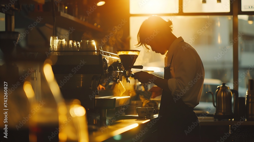 barista making coffee with passion lovers : Generative AI - obrazy, fototapety, plakaty 