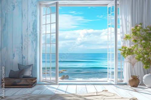 blue sea view in the window of the beautiful_interior