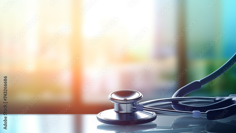 Close-up of a stethoscope on a table with sunlight streaming through a window, symbolizing healthcare and medical care. Perfect for health and wellness projects. Close-up of a stethoscope on a table with sunlight streaming through a window, symbolizing healthcare and medical care. Perfect for health and wellness projects.
