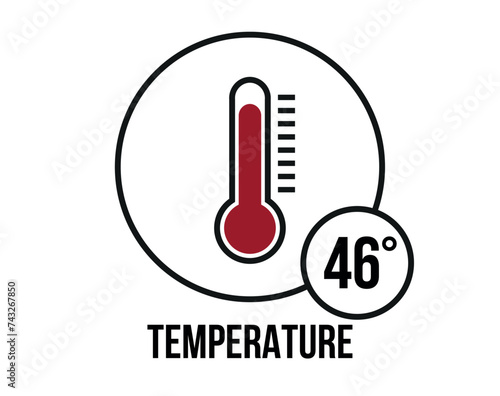 46° C vector. Temperature gauge thermometer design. Climate and weather forecast concept isolated on white background photo