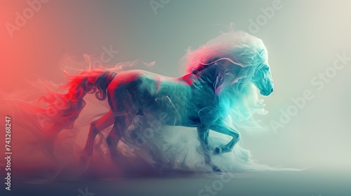 Colorful Luminous 3D Horse in Abstract Smoke photo