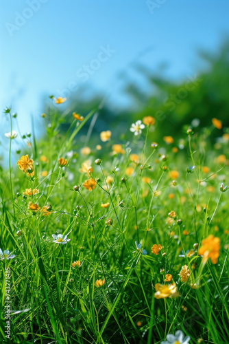 Bright green grass and flowers background © Black Pig