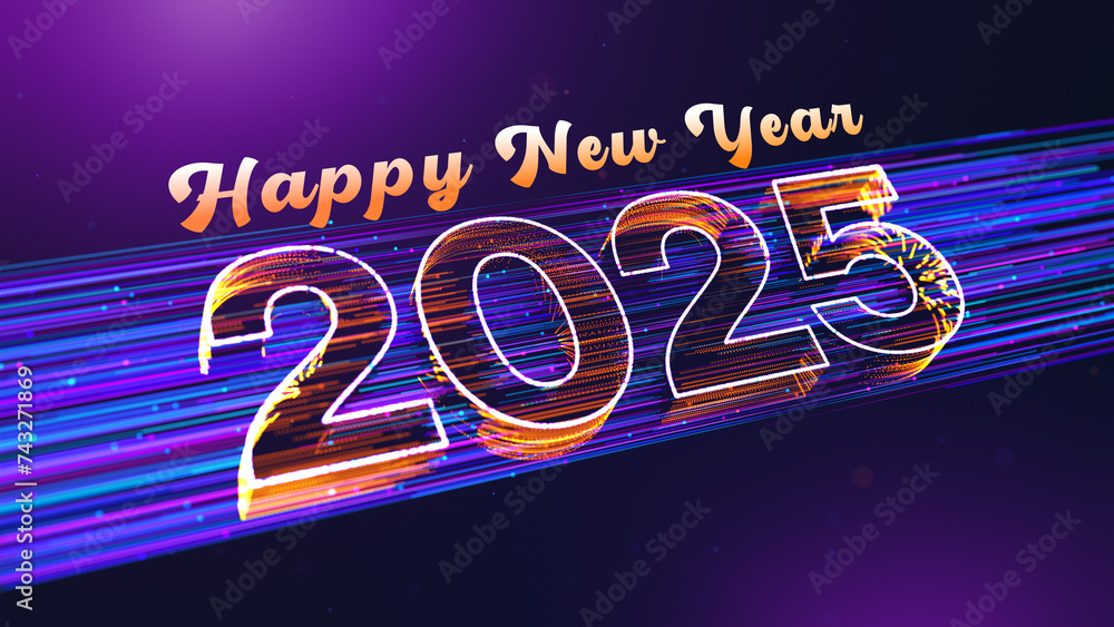 Purple Blue Orange Blurry Focus 3d Perspective View Happy New Year 2025