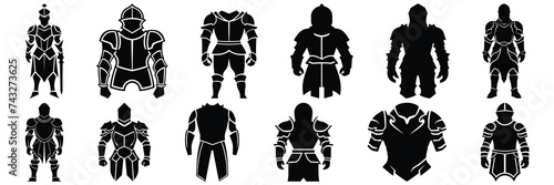Armor knight silhouettes set, large pack of vector silhouette design, isolated white background