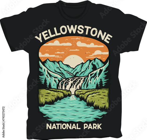 Yellowstone National Park t-shirt design, United States National Park sticker vector illustration design with adventure theme