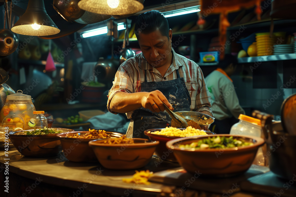 Chef Preparing Traditional Food in a Night Market