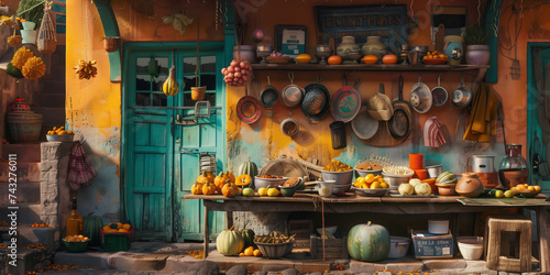 Traditional Rustic Kitchen with Autumn Harvest