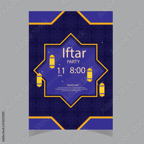 Iftar menu template in paper style Premium Vector.Iftar invitation template. ramadan kareem. Iftar Party celebration Poster  Banner or Flyer design.Iftar menu template.