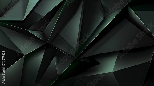 Modern black Green abstract background. Minimal. Color gradient. Dark. Web banner. Geometric shape. 3d effect. Lines stripes triangles. Design. Futuristic. Cut paper or metal effect - generative ai