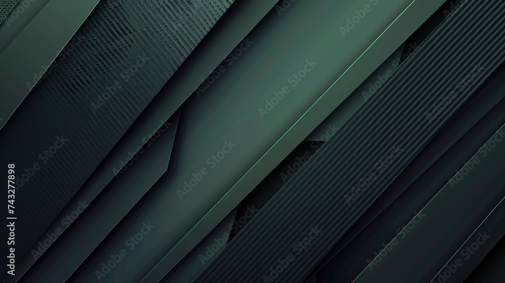 Modern black Green abstract background. Minimal. Color gradient. Dark. Web banner. Geometric shape. 3d effect. Lines stripes triangles. Design. Futuristic. Cut paper or metal effect - generative ai - obrazy, fototapety, plakaty 