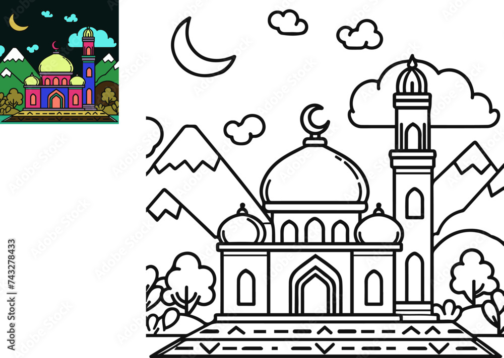 Sketching Sanctity, Celebrating Peaceful Nights and Spiritual Heights in Islamic Architecture, coloring book