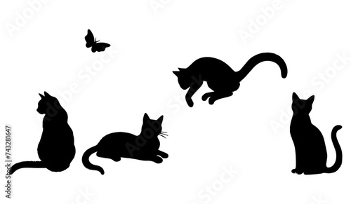 Vector illustration. Silhouette of cats set.