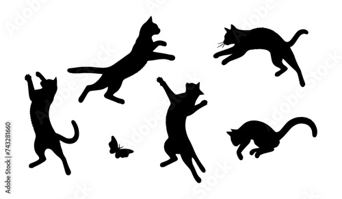 Vector illustration. Silhouette of cats set.