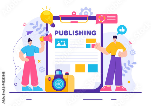 Digital Publishing Content Blog Marketing Writing Vector Illustration for Social Media or Webpage Organization in Flat Cartoon Background Design