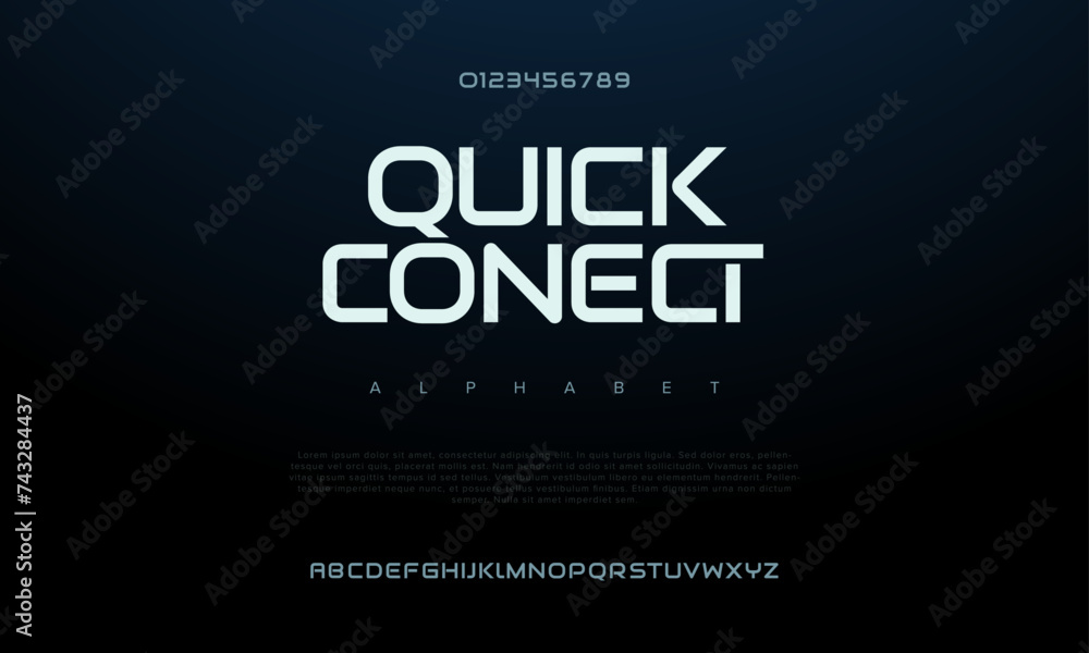 Quickconect creative modern urban alphabet font. Digital abstract geometric futuristic, fashion, sport, minimal technology typography. Simple numeric vector illustration