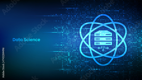 Data Science icon made with binary code. Deep learning. Artificial intelligence, Analysis. Big data. Machine learning. Computer science technology. Digital binary code background. Vector illustration.