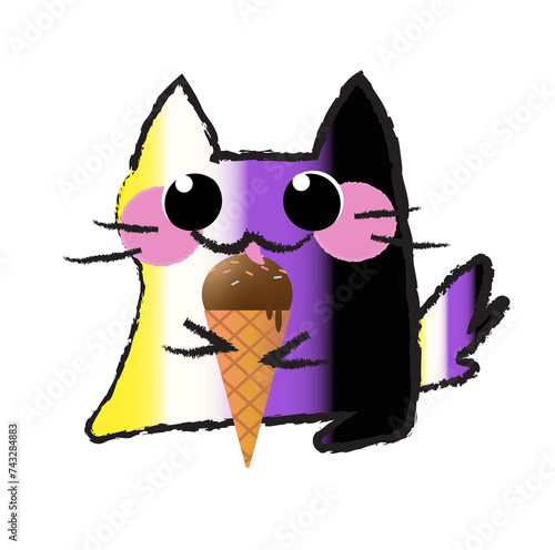 Non-binary : Kitten Enjoying an Ice Cream