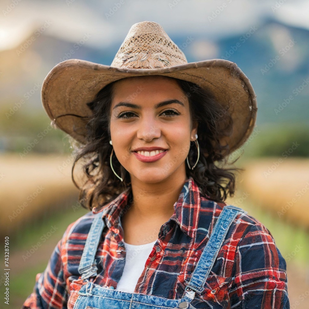 A farmer with a cowboy hat on standing out in the field