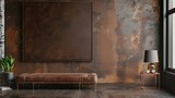 brown canvas art on a wall, wooden frame for the canvas, English modern interior, unsplash, horizontal 16:9, flat, clear view, no shadows