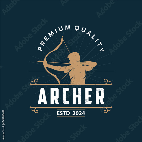 Archer logo vector silhouette warrior archery simple design bow and arrow template illustration