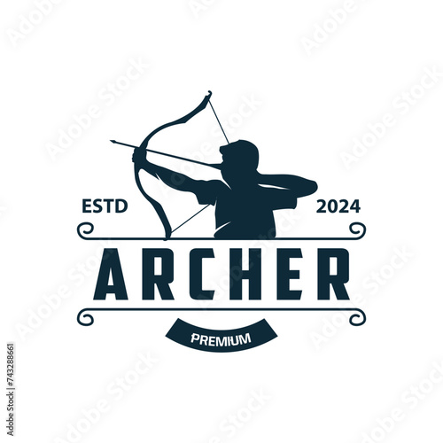Archer logo vector silhouette warrior archery simple design bow and arrow template illustration