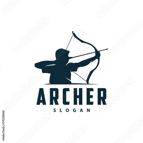 Archer logo vector silhouette warrior archery simple design bow and arrow template illustration