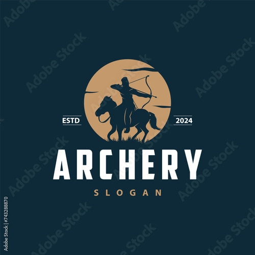 Archer logo vector silhouette warrior archery simple design bow and arrow template illustration