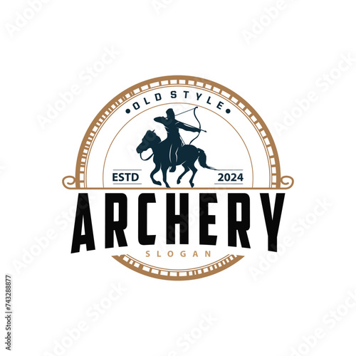 Archer logo vector silhouette warrior archery simple design bow and arrow template illustration