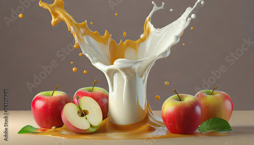 Napó jogurtowy jabłkowy , abstrakcyjne tło mleko i czerwone owoce jabłka. Abstrakcje z owocami