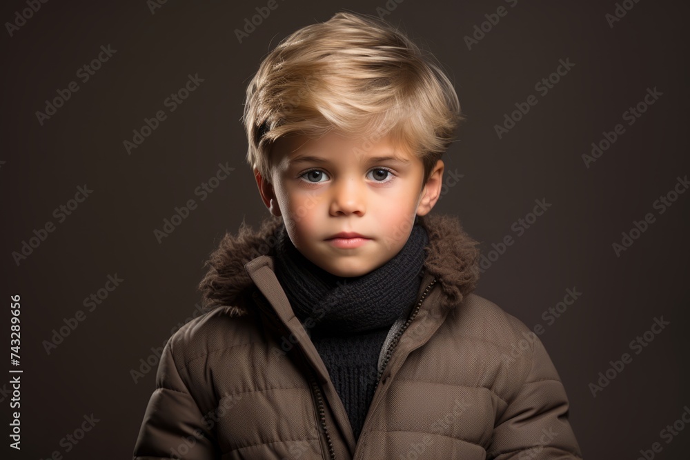 Portrait of a cute little boy in warm winter clothes. Studio shot. Portrait of a cute little boy in warm winter clothes. Studio shot.