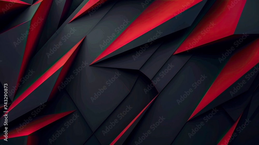 Modern black red abstract background. Minimal. Color gradient. Dark. Web banner. Geometric shape. 3d effect. Lines stripes triangles. Design. Futuristic. Cut paper or metal effect - generative ai - obrazy, fototapety, plakaty 