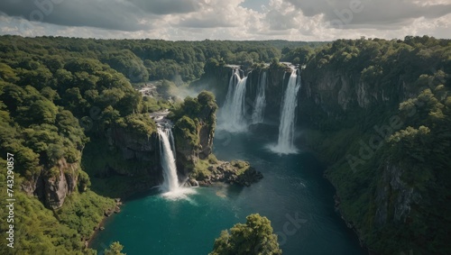 Majestic Waterfalls in Lush Green Forest  Natural Serenity  Generative AI
