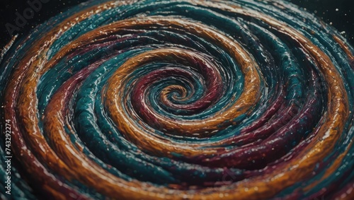 Macro Swirls of Paint Creating a Cosmic Pattern Spirals Deep Colors, Artistic Abstraction, Generative AI