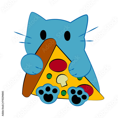 Blue cat with his pizza © Thina