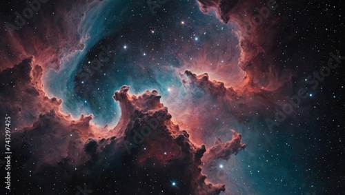 Interstellar nebulae forms of cosmic dust clouds, star birth regions deep space galaxy formations, Generative AI photo