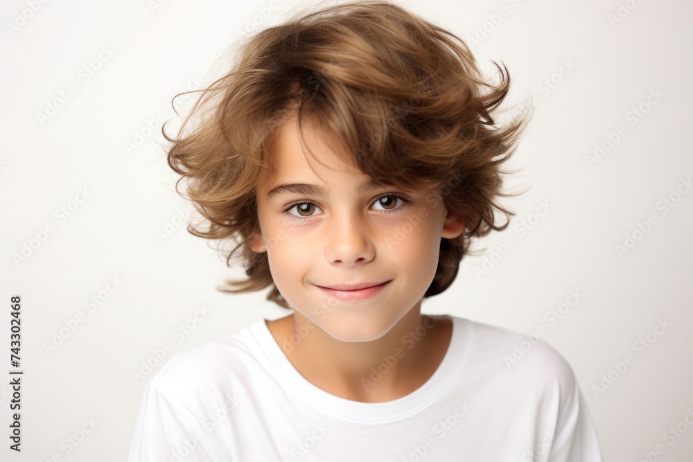 Portrait of a cute little boy with curly hair on a white background Portrait of a cute little boy with curly hair on a white background
