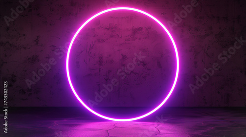 A vivid purple neon circle casts a glowing aura on a textured dark background, exuding a futuristic and mysterious atmosphere.