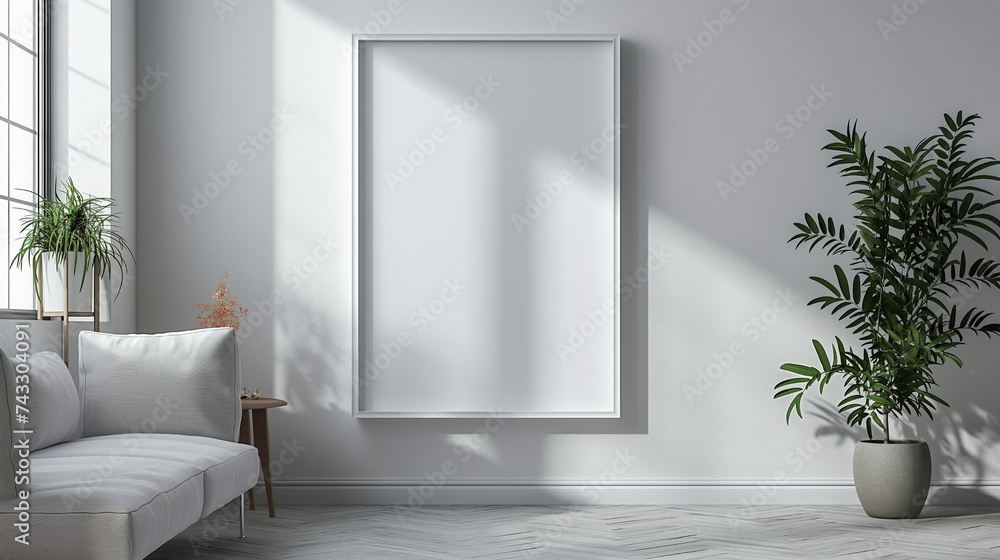 Modern living room with couch and frame mock up wall background. Generative AI Modern living room with couch and frame mock up wall background. Generative AI