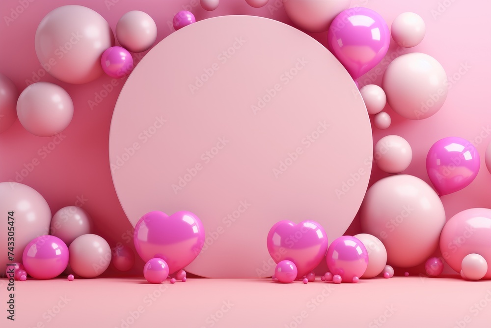 Pink background with balloons and circle