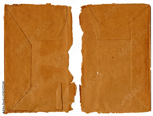Bild auf Leinwand Altes zerrissenes Packpapier Natronkraftpapier Papiereinband - alt und auseinand