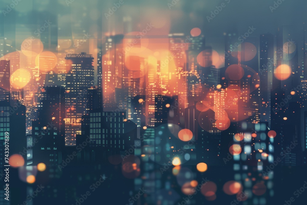 Night urban landscape with soft light flares Night urban landscape with soft light flares