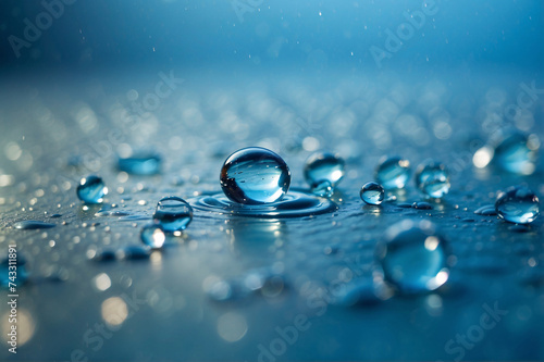 Abstract Patterns of Raindrops Creating a Symphony of Blue