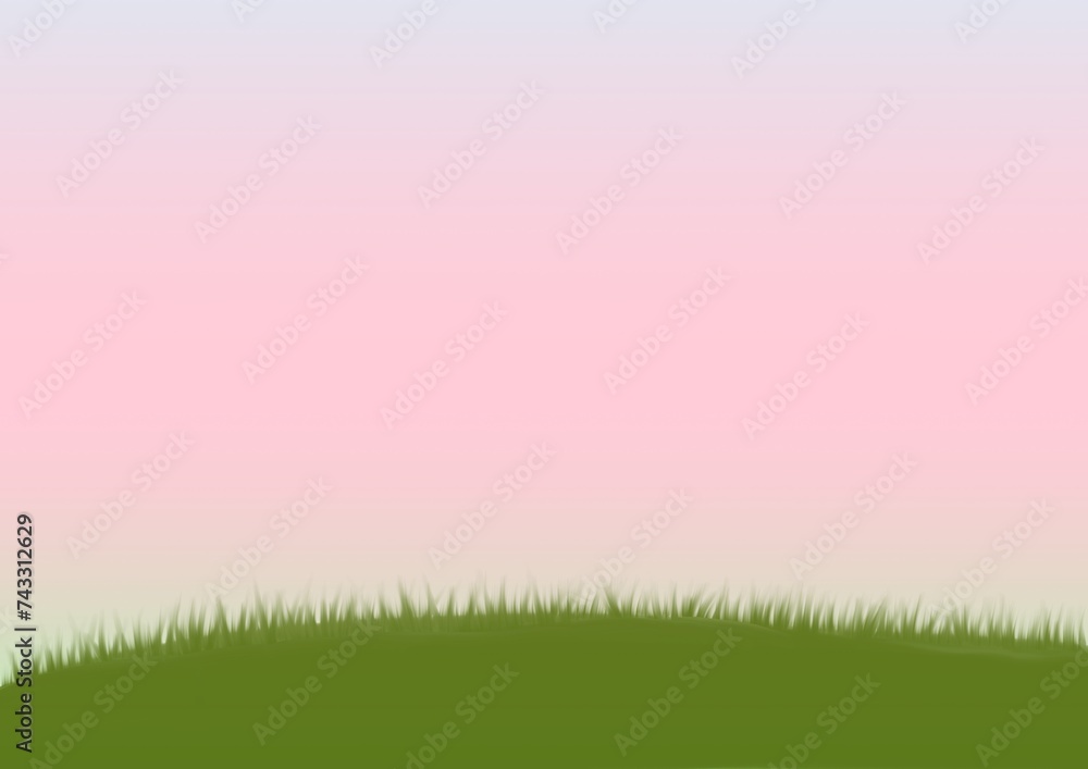 pink background with grass