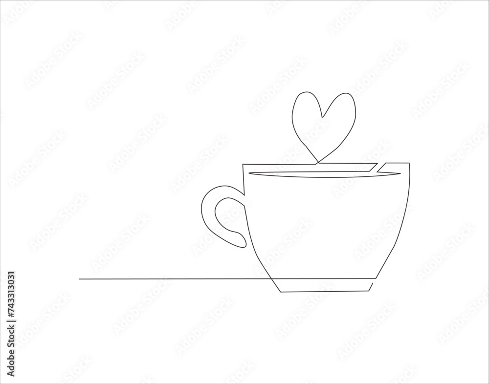 Continuous Line Drawing Of Cup Of Coffee. One Line Of Coffee. A Cup Of Coffee Continuous Line Art. Editable Outline. Continuous Line Drawing Of Cup Of Coffee. One Line Of Coffee. A Cup Of Coffee Continuous Line Art. Editable Outline.
