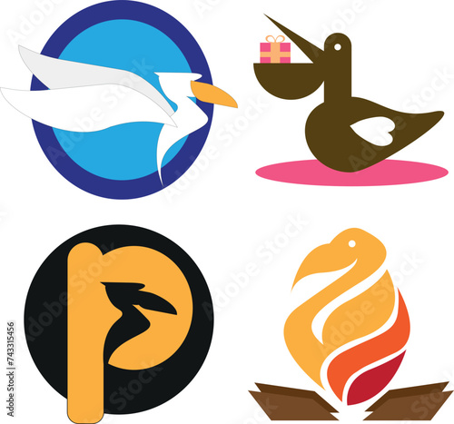 Illustration vector graphic design of four birds logos. Can be used for salon logo, cafe logo, delivery service logo, decoration, sticker, etc. photo