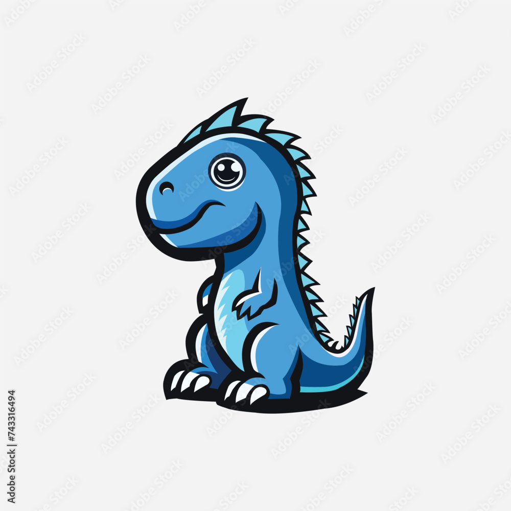 Obraz premium Cute blue dinosaur, logo design vector